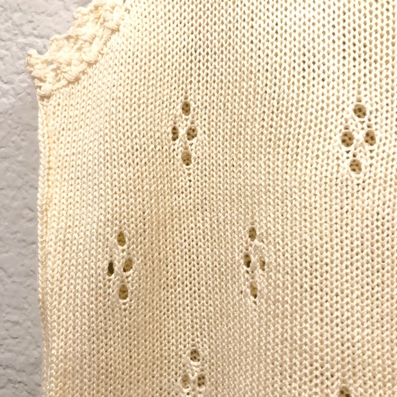Cream Pointelle Knit Sleeveless Top - Picture 4 of 12